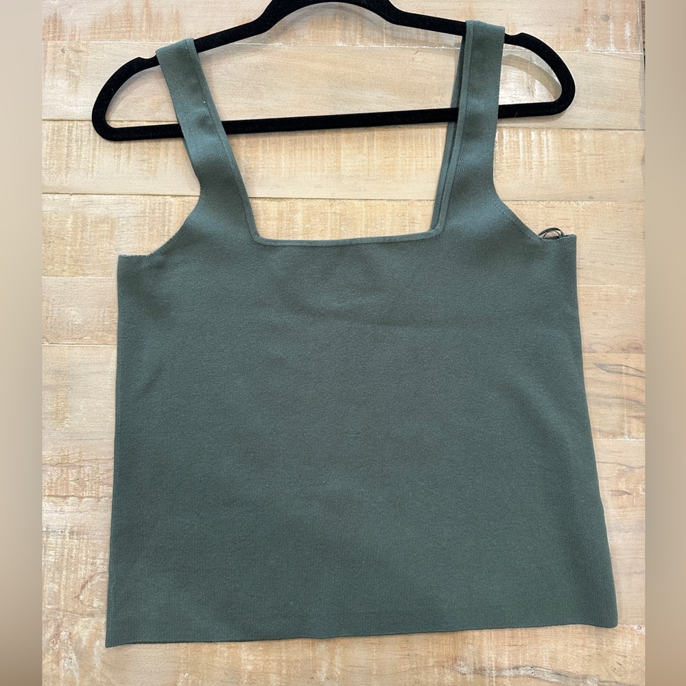 Leith olive green color ribbed square neck blouse tank top